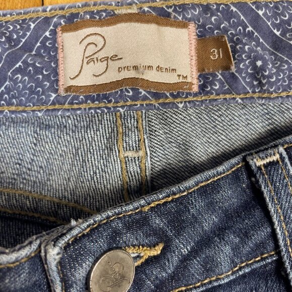PAIGE Premium Denim Heights Y2K Jeans Low Rise Straight Leg Medium wash sz 31 - Picture 6 of 8